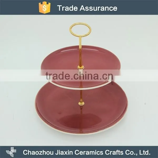 Wholesale round 2 layer ceramic cake plate stand