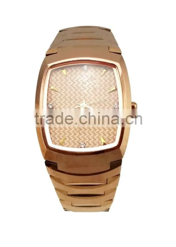 Rose gold stainless steel couple watch with diamond index