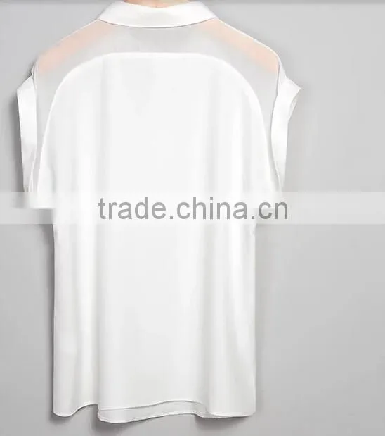 2015 Fashion Design White Loose Cardigan Women Chiffon Shirt