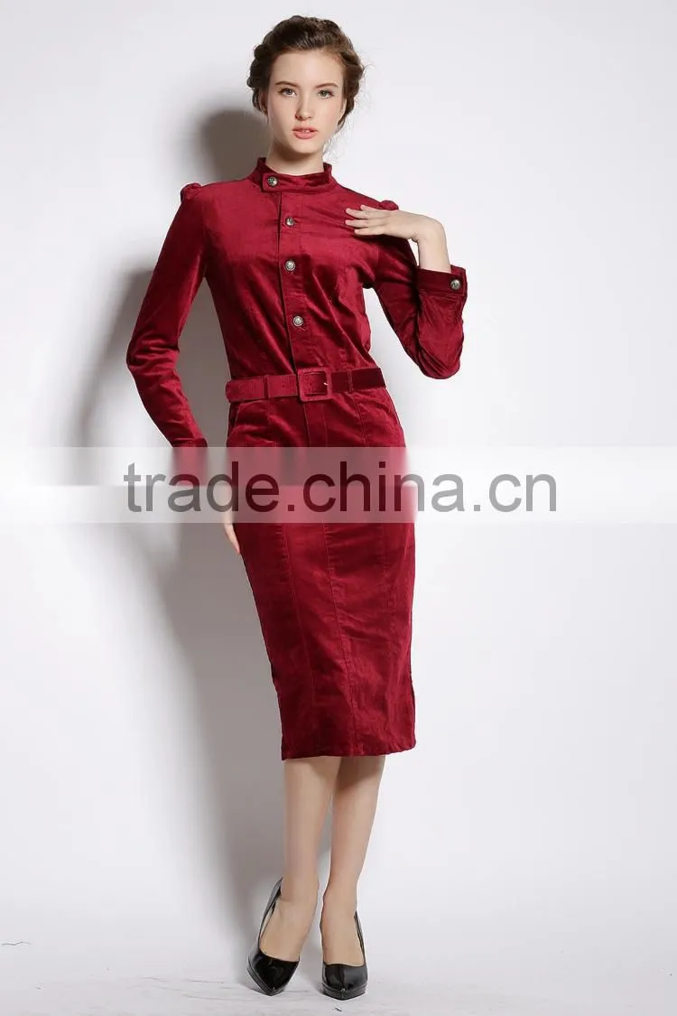 Custom Velvet Ladies Fashion Dresses Winter 2014 high quality woman clothes