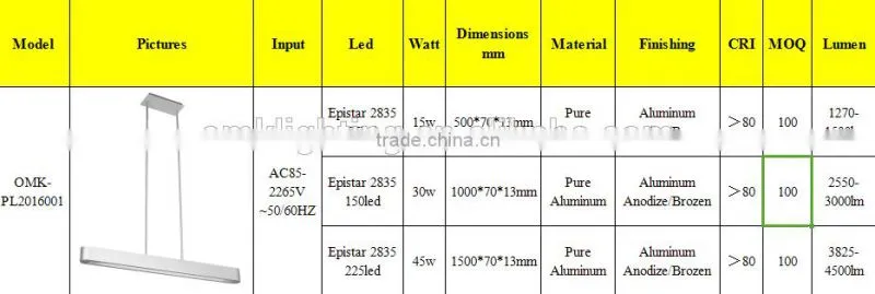 pendant linear light 1500mm 45w 3000k warm white