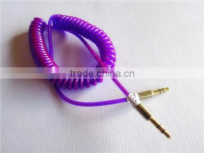 fashion audio/DC3.5MM transparent spiral gold-plated cable