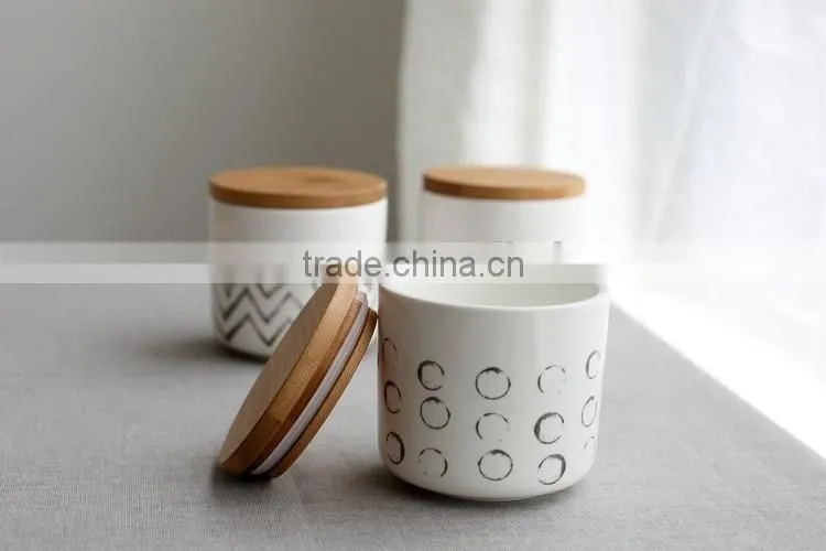 customized household porcelain candle jars with wooden lid