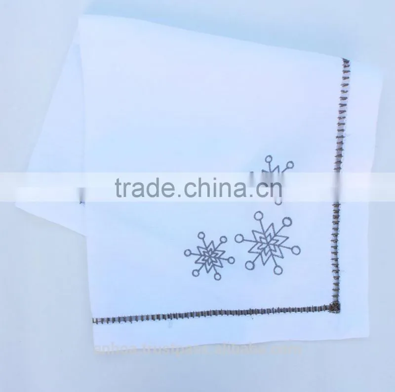 Hand hemstitched linen napkin,snowflake embroidered napkin