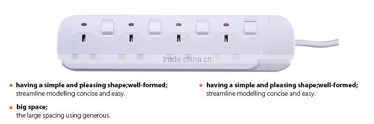 ABS and copper 13A 4 gang uk white Extension socket