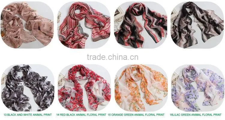 Lady's Customized Polyester Silk Like Soft Handfeel Chiffon Printed Long Scarf Shawl Wraps Sarong