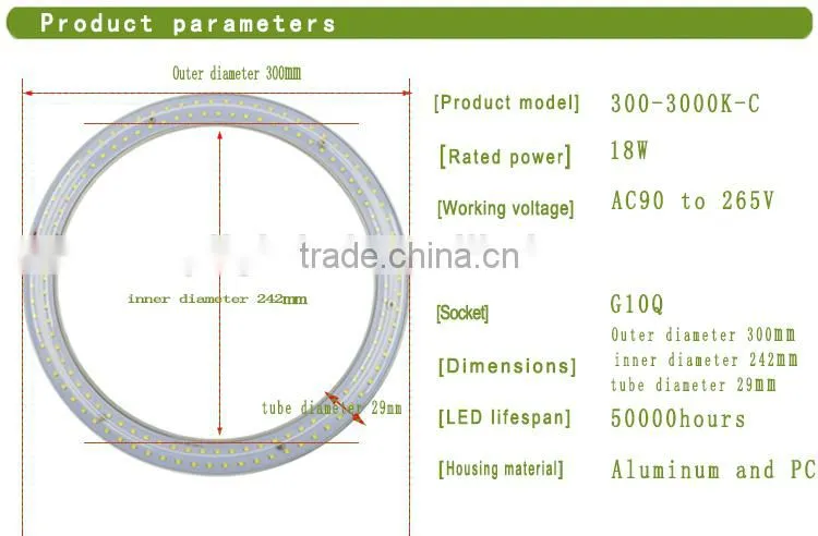 2700K Transparent Cover 15W 18W LED Circular Lights Diameter 300mm T9 G10q