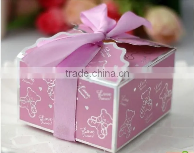 BC017- Simple style favor wedding paper candy boxes with ribbon
