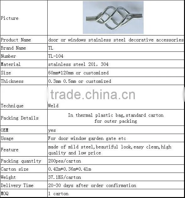 door or windows stainless steel gate decorative accessories