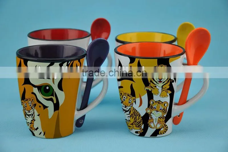 tiger design kids ceramic mug with spoon