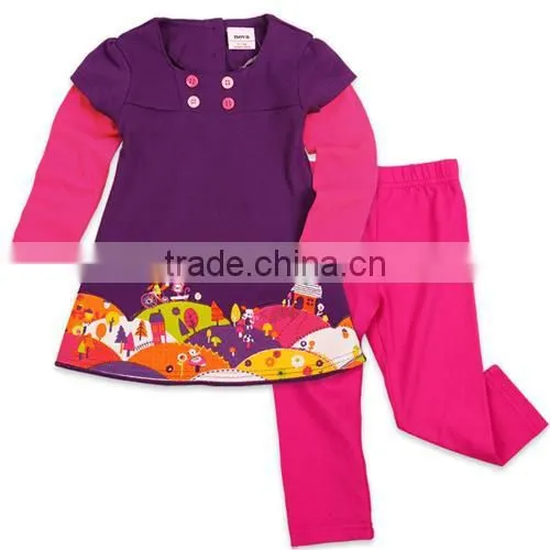(H3589) purple 12M - 5Y Nova guang zhou factory wholesale girls dress sets baby toddler clothing