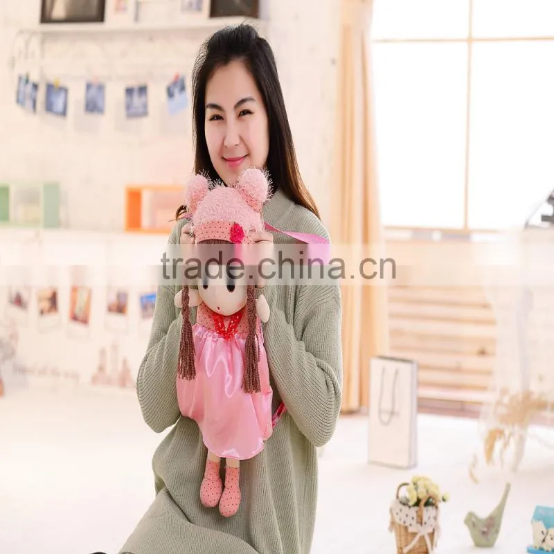 55*25cm beautiful customized pink stuffed plush Feir girl doll backpack with matched hat&skirt