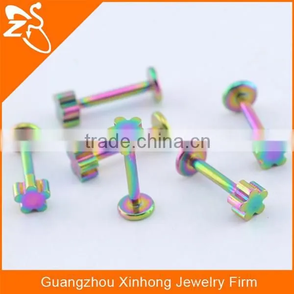 rainbow magnetic body flat 316l stainless steel lip piercing jewelry