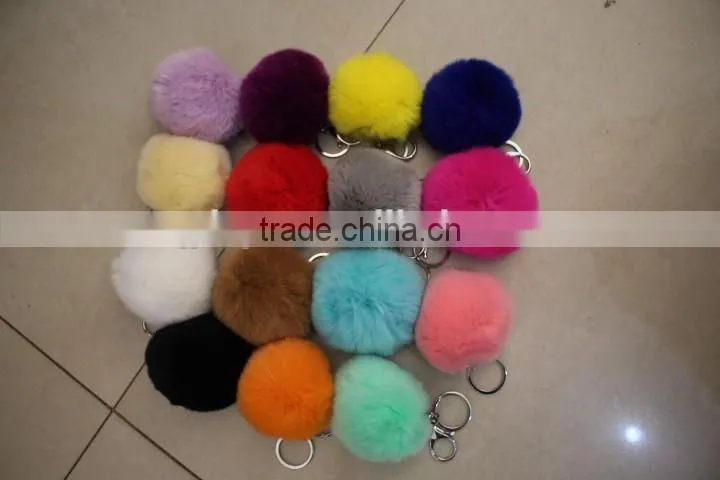rex rabbit fur pompons/fluffy rex rabbit fur colorful 6cm key chain