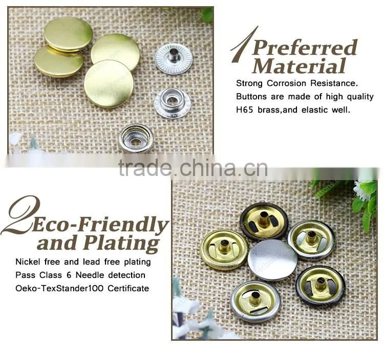 Chinese Button Factory Metal Color Brass Tin Button Ring Snap Button for Coat and Jacket