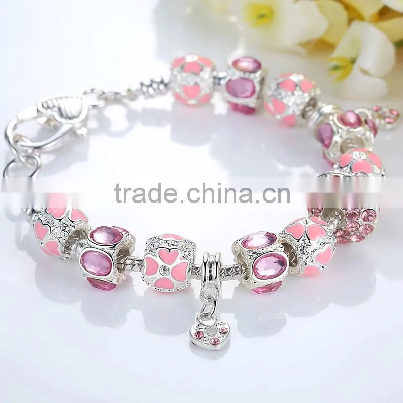 2016 fashion pink alloy glass bracelet