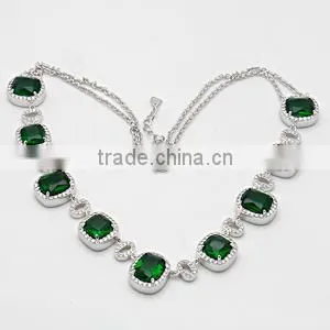 925 Silver Rhodium Plated Green Glass Sets