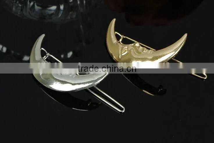 Yiwu factory gold moon hair clip,alloy hair clip high quality finish