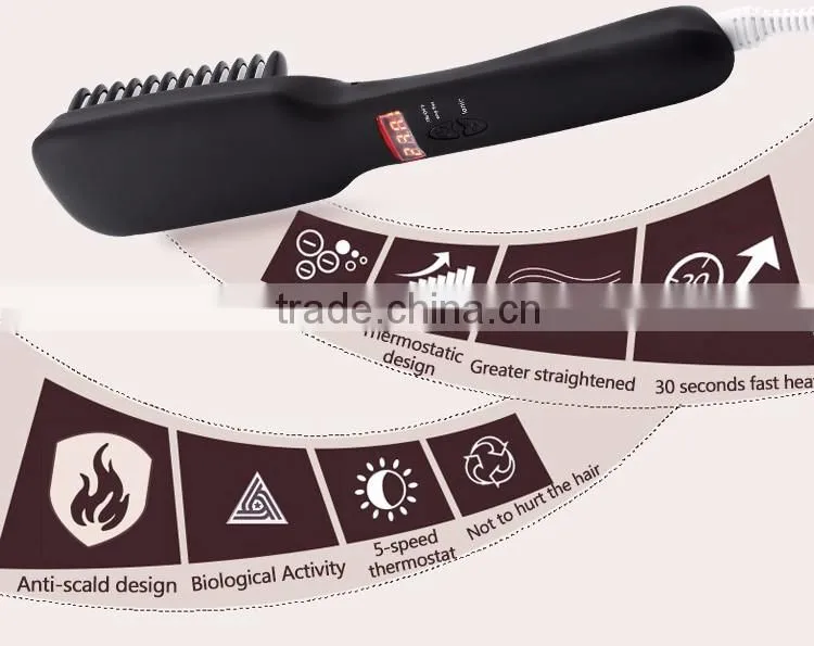 2016 New Arrival Professional Electric Hair Straightening Brush Anion Hair Straightner Brush Easy Hair Comb in Black