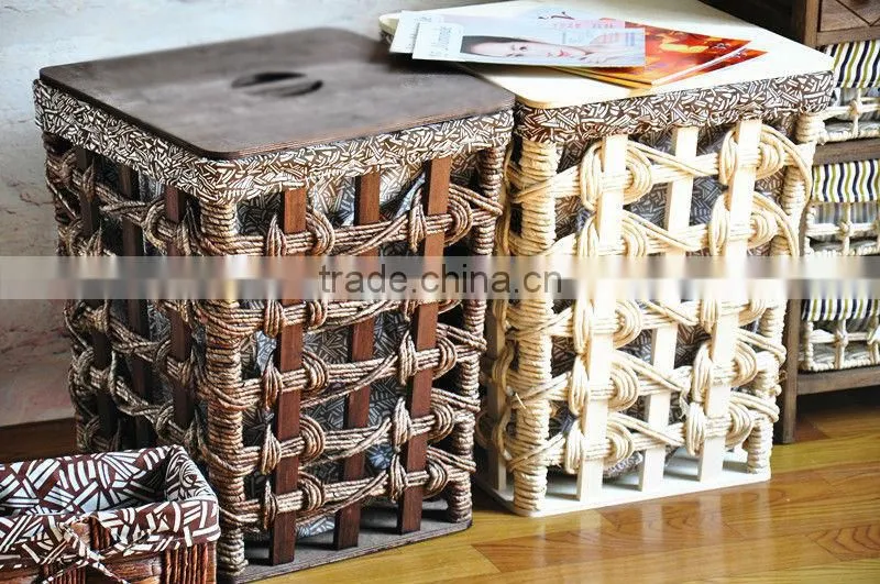 9 hand woven - pastoral style - solid - wooden dirty clothes basket - dirty clothes barrel - storage basket basket