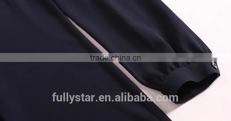 black long sleeve chiffon t shirts with collars