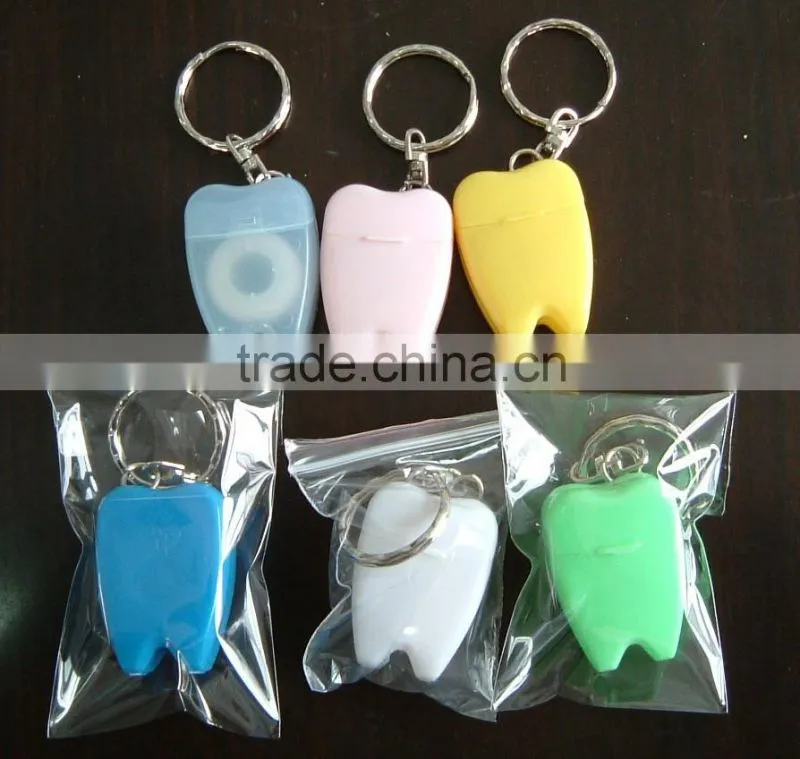 V-GF20A Wholesale Colorful Tooth Shape Dental Floss Keychain