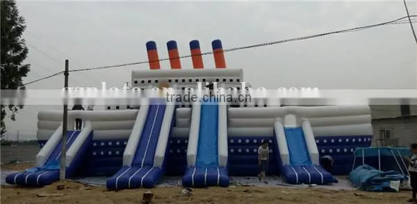 Hot sale high quality inflatable pirate ship yacht, inflatable castle titanic slide, inflatable combo slide