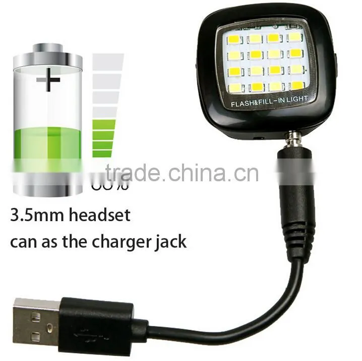 External 16 LED Fill In Light Portable Mobile Selfie Flashing Light For Smartphone Camera
