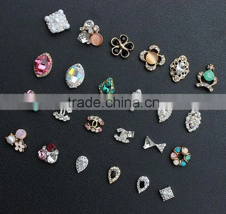 gold plating no fading color drop bow pearl big stone crown nail metal jewelry