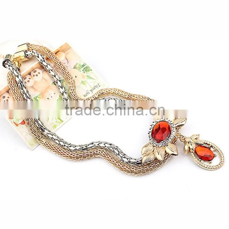 Gold Plated Pendant Statement Crystal Necklace Earrings Bracelet Rings set for Wedding Jewelry