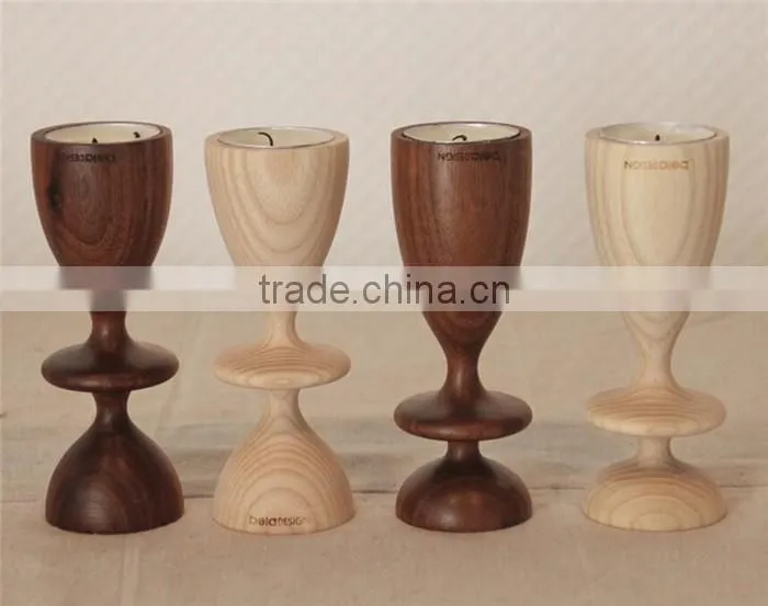 Custom carved smooth wooden candle holder