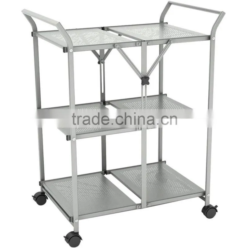 Icegreen Stainless Steel Powder Coated Three Shelf Folding Utility Cart