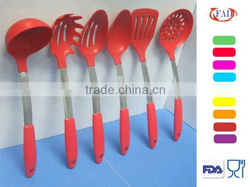 2012 Colorful Kitchen Stainless Steel Cooking Tool Sets With FDA Silicone Coats