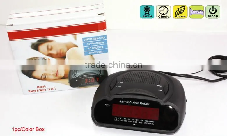 0.6'' Red LED Digital Alarm Clock with Portable AM/FM Radio