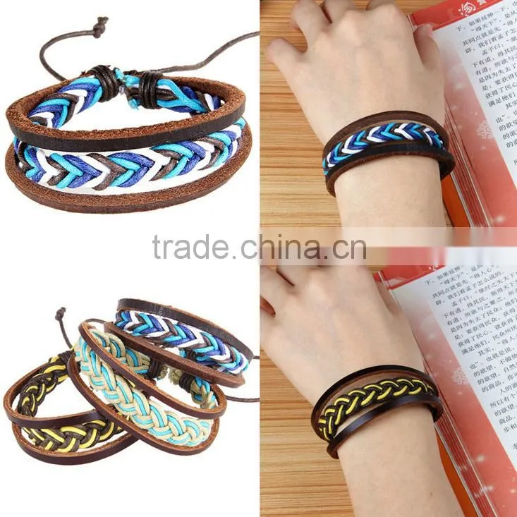 Fashion Men Jewelry Cow Rivet Skull Charms Leather Bracelet