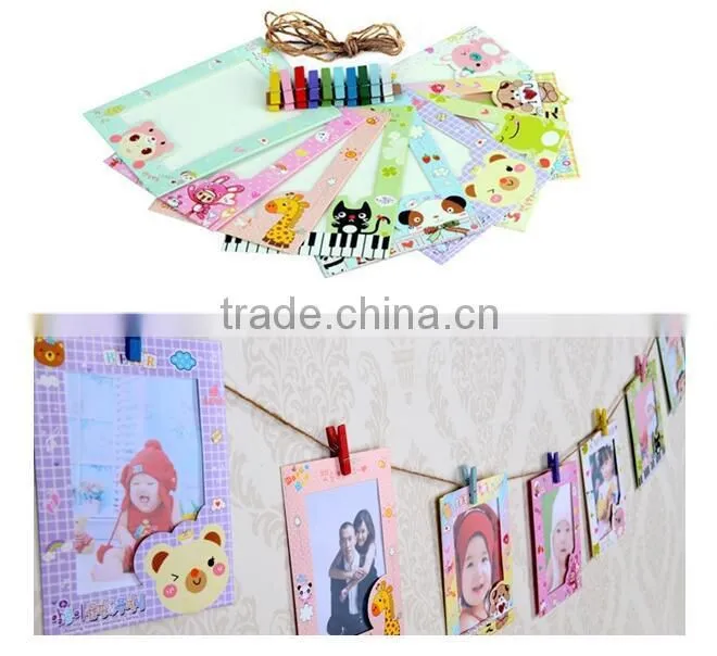 Rope Cartoon Animal Family Wall Paper board frame 9Pcs Photo Frame Hanging Picture Frames