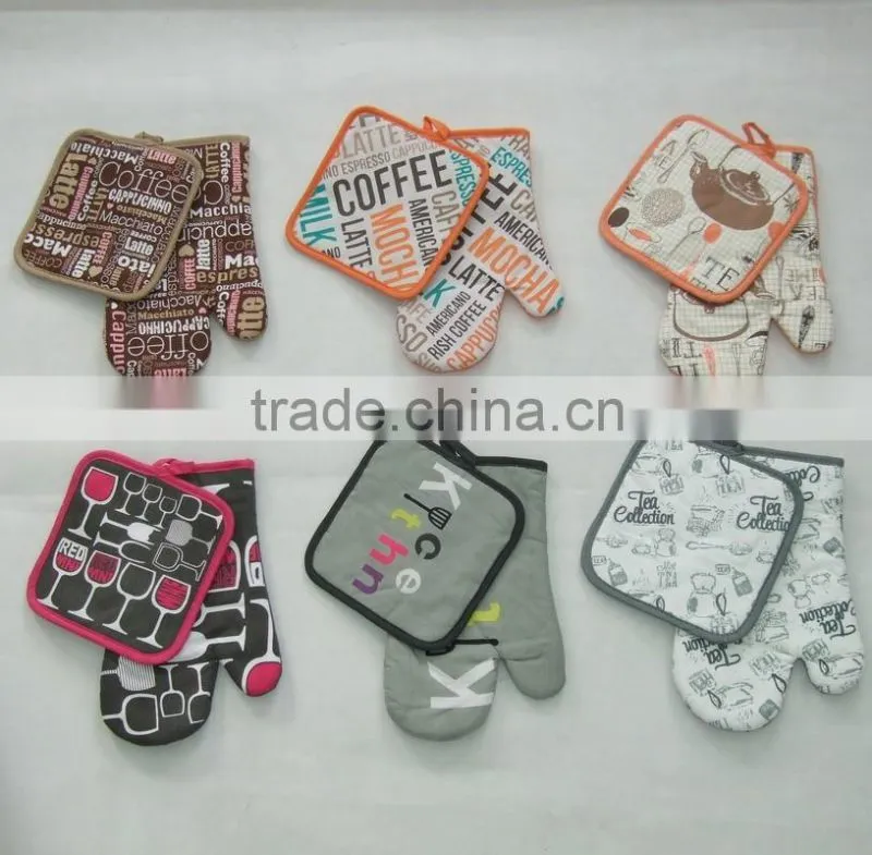 economic cotton fabric towel set cook design kitchen textile set gloves for couples