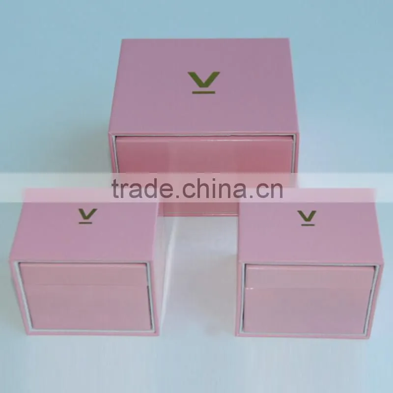 Luxury custom made pink jewelry boxes with sleeve and velvet lining