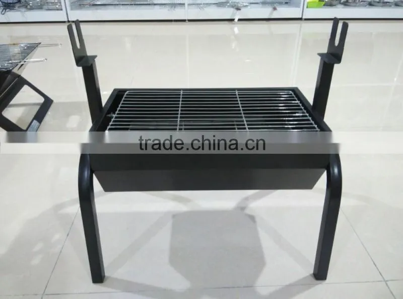 Black steel rectangle small BBQ geill with motor and fork