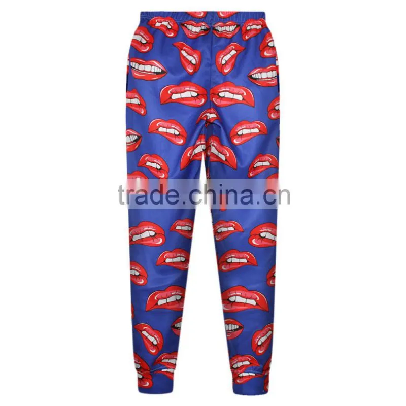 Hot Sale Plus Size Women Sweatpants 3D Print Red Lips Pants N18-13