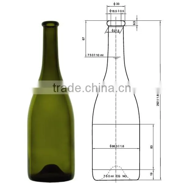 Glasslucky Olive green 750ml glass burgundy wine bottle