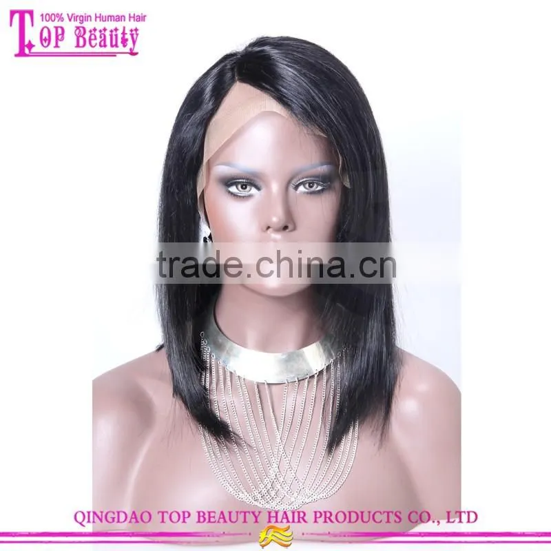 Natural color 120% density brazilian remy invisible hairline full lace wig with bangs