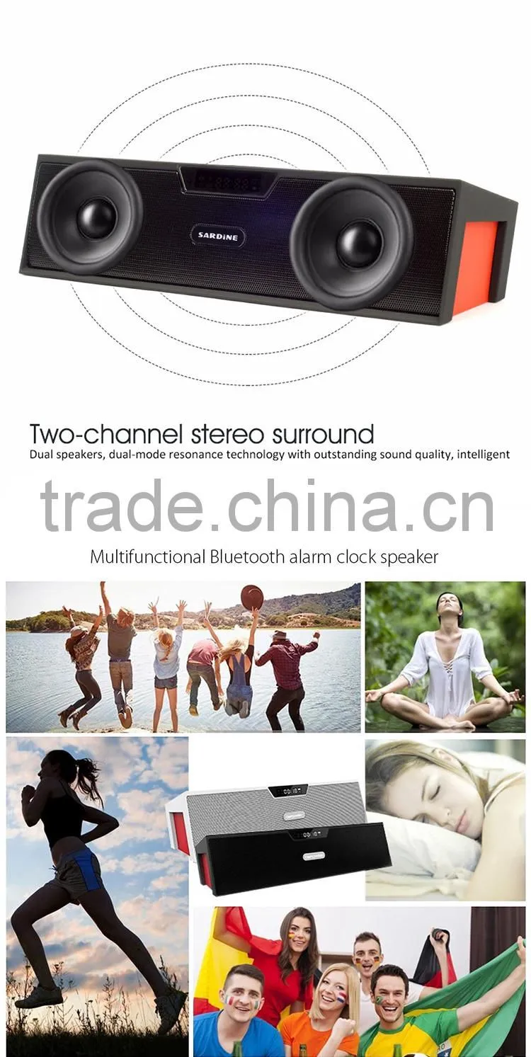 Small size flac supported led light time display dual channel bluetooth speaker with fm antenna