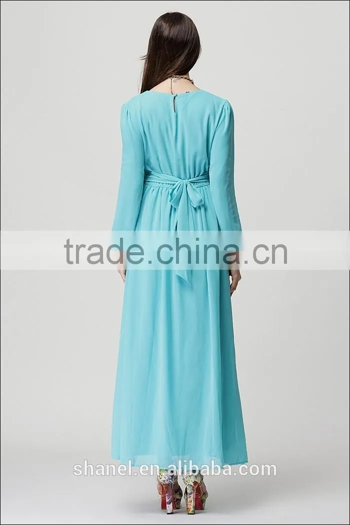 hot sale chiffon baju muslim abaya dress lace waist muslim kaftan abaya