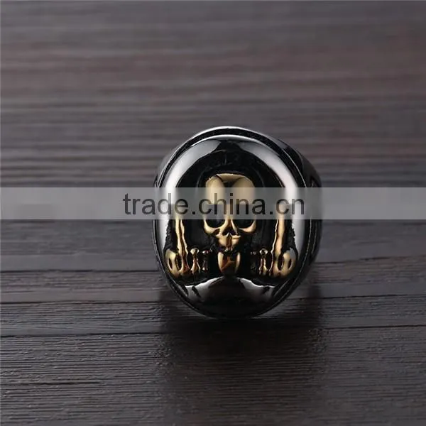 Hiphop vintage two tone devil skull ring