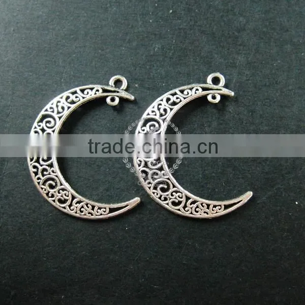 36x32mm vintage style antiqued silver plated moon connector DIY pendant charm supplies findings 1820270