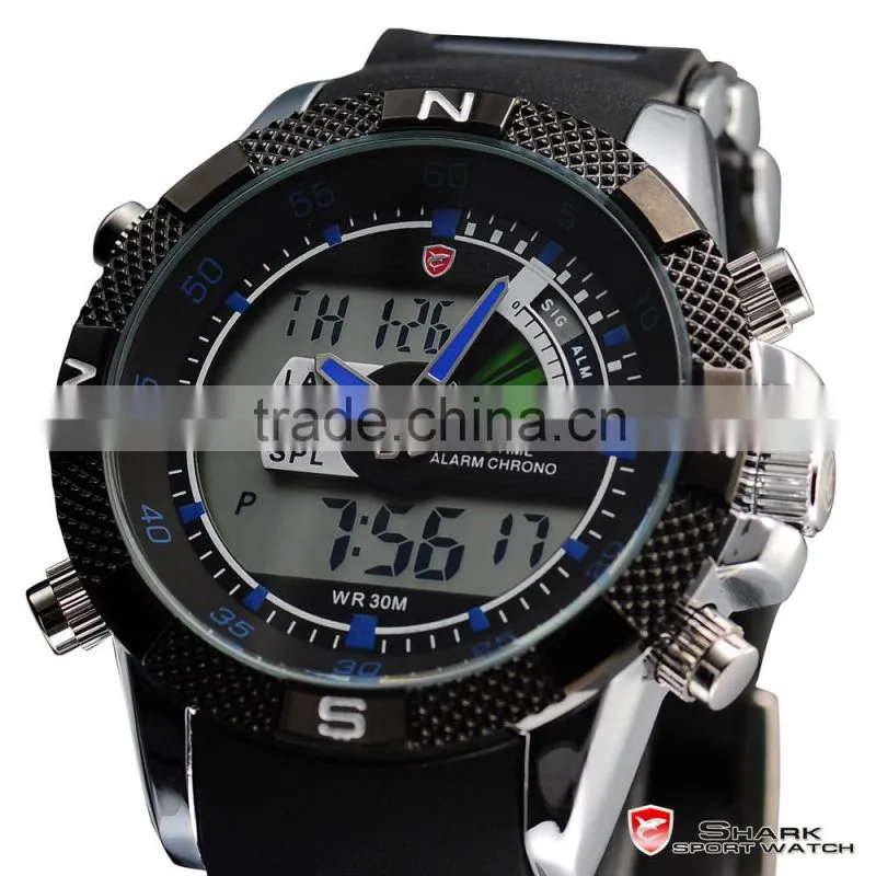 Shark Digital Day Date Blue Hands LED Mens Sports Analog Wrist Watch