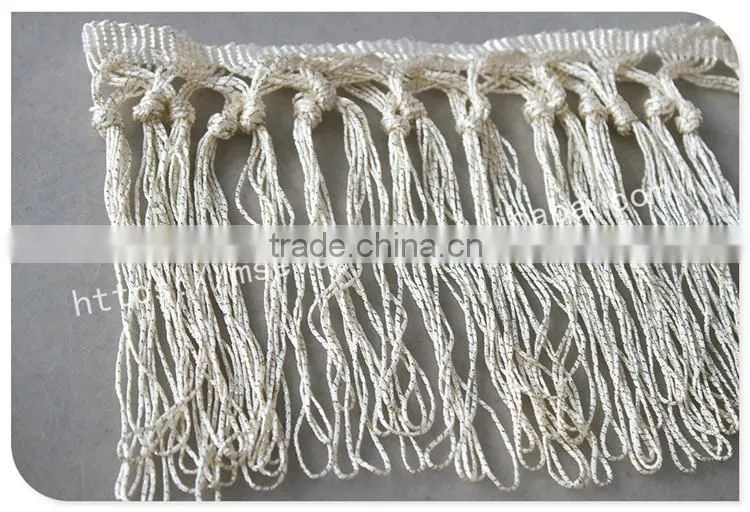 Fashion design off-white 15.5cm width knot polyester fringe trim wholesale