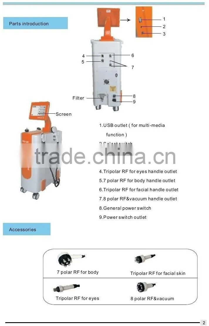 Multipolar RF slimming machine for face lifting and wrinkle removal