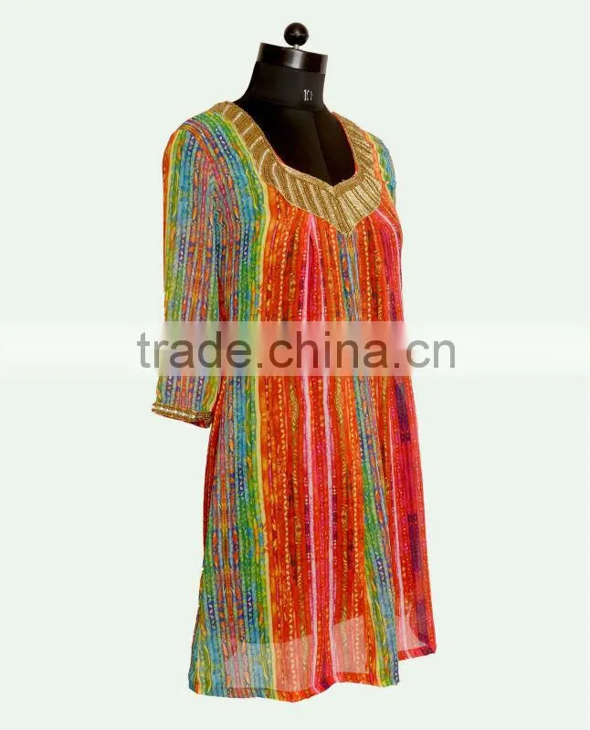 Digital printed beading embroidery woman`s dress for party wear